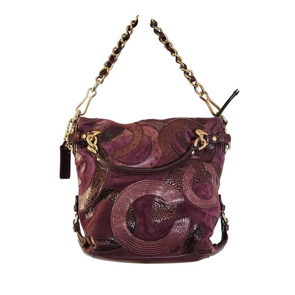 COACH Inlaid C Brooke Shoulder Bag in Plum Purple Leather and Suede - Picture 1 of 15